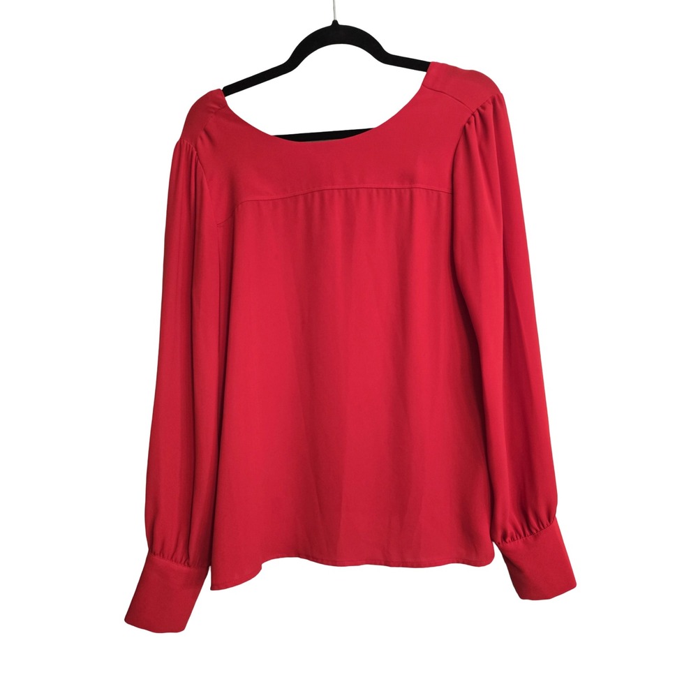 LOFT Womens Red V-Neck Button Down Long Sleeve Blouse Size S 488652